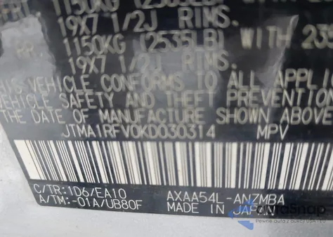 2019 Toyota Rav4 Xle Premium from USA, damaged, VIN JTMA1RFV0KD030314